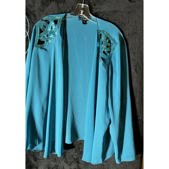 S.L. Fashions Seagreen 2-Piece Set With Embellished Neckline & Ruffled Hem Dress - Picture 3 of 5